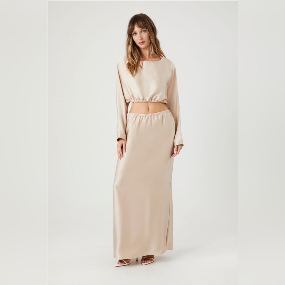 BRAND NEW Champagne Satin Blouse and Skirt